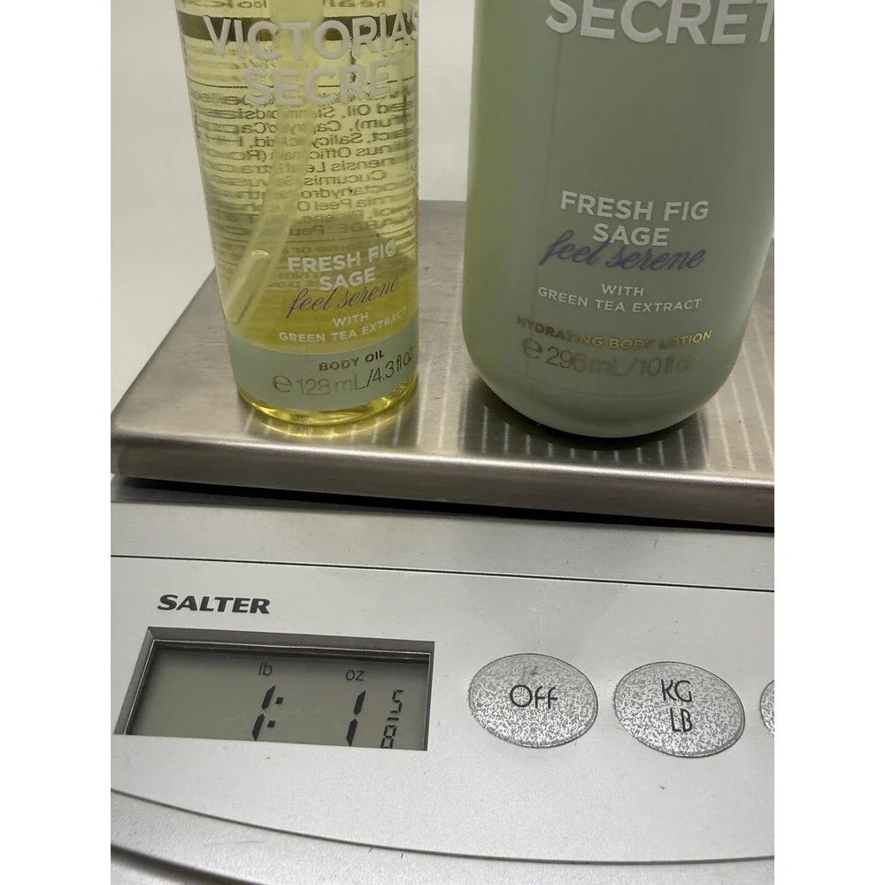 Victoria's Secret Fresh Fig Sage Green Tea Body Oil 4.3oz,‎ Lotion 10oz Set New